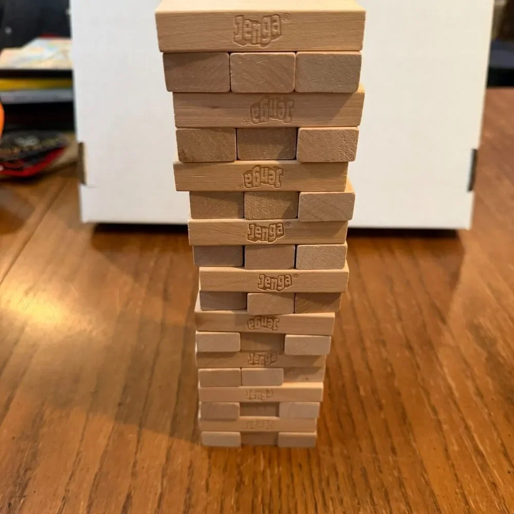 Jenga Original Wood Block Game Parker Brothers Orange Tube Complete 54 Blocks